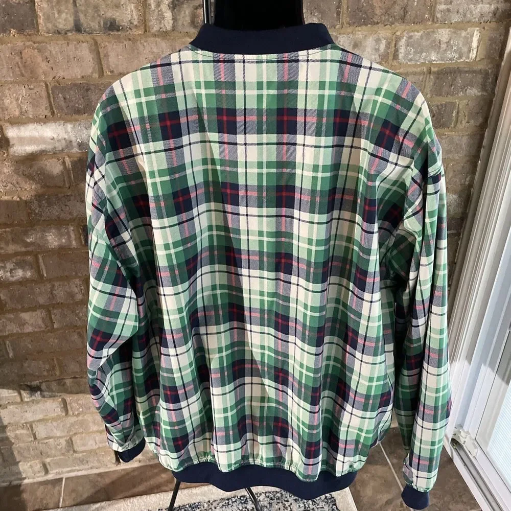 Vintage IZOD Green Blue Plaid Men's Pullover Windbreaker Jacket Size XL‎